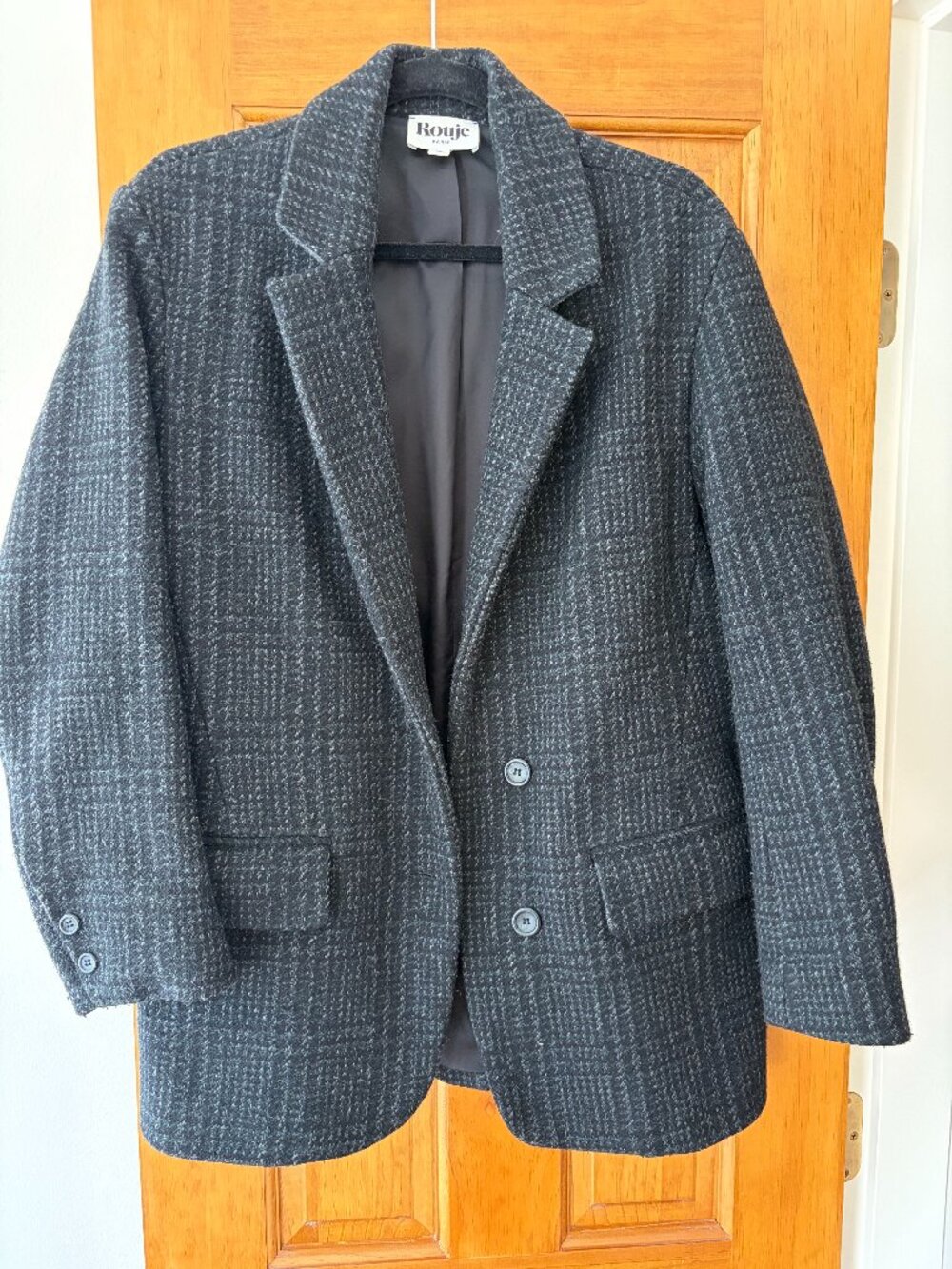 Rouje Jacques Oversized Black/Grey Wool Blend Blazer Women's Size FR 36 (~US 4)